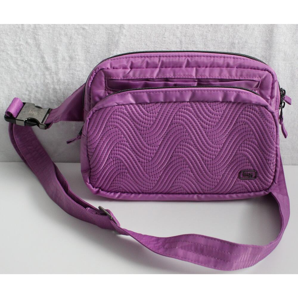 Lug Double Back Belt Bag in Acai Berry / Love Stripe Purple Pattern